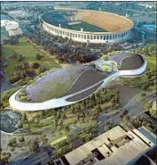  ?? MAD Architects ?? LUCAS MUSEUM of Narrative Art, in a bird’s-eye view rendering, is rising in L.A.’s Exposition Park.