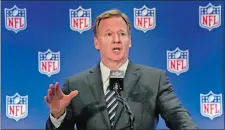  ?? JULIE JACOBSON/AP PHOTO ?? NFL commission­er Roger Goodell speaks during a news conference on Wednesday at New York.