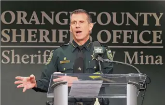  ?? Ricardo Ramirez Buxeda/Associated Press ?? Orange County Sheriff John Mina addresses the media during a news conference about multiple shootings on Wednesday in Orlando, Fla.