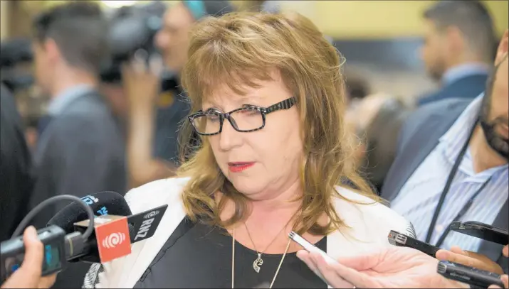  ?? Picture / Mark Mitchell ?? Broadcasti­ng Minister Clare Curran during her press conference yesterday over the Hirschfeld saga.