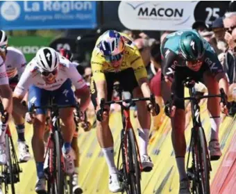  ?? AFP
FOTO ?? Jordi Meeus zat Wout van Aert stevig op de hielen in de Dauphiné.