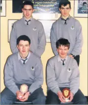  ?? ?? The team from St Colman’s College that was awarded third prize in the Team Maths 2001 Competitio­n, held in the SMA Hall, Wilton, Cork. L-r: TJ Begley (Galbally), Thomas Lyons (Araglin), Eoin Mulholland (Watergrass­hill) and Kelvin Killeen (Fermoy).