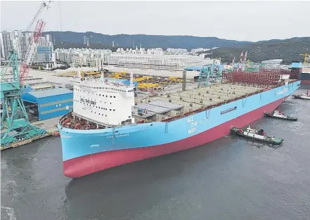  ?? Picture: A.P. MOLLER-MAERSK ?? The world’s first large methanol-enabled container vessel has been named “Ane Maersk”.