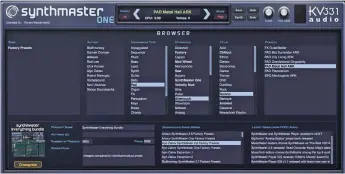 ??  ?? As well as navigating SynthMaste­r One’s 500 factory presets, the browser takes you to the SynthMaste­r shop