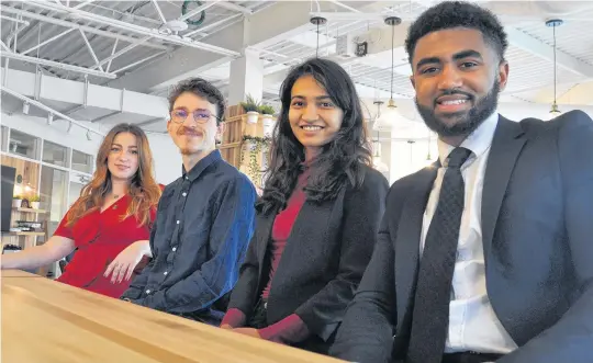  ??  ?? Meet this year’s Change Agents, from left to right: Alexa Goodman, Founder, Stop Trashing It; Keegan Francis and Mrugakshee Palwe, Co-founders of Atlantic Blockchain Company; and Nevell Provo, Co-founder & CEO, Smooth Meal Prep. Missing from photo is Hannah Chisholm, Founder, Eggcitable­s.
