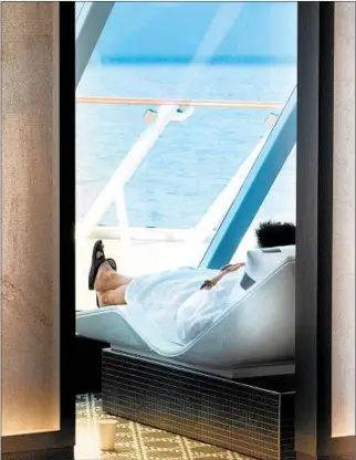  ?? Steve Dunlop ?? CELEBRITY EDGE’S spa has 11 heated tile loungers with panoramic views for relaxing.