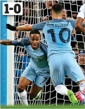  ??  ?? Sterling puts City ahead from close range Falcao heads Monaco levelvel soon after