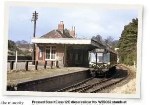  ?? COLOUR RAIL ?? Pressed Steel (Class 121) diesel railcar No. W55032 stands at Tetbury, presumably covering for failed AC Cars railbuses, probably at the end of the harsh 1963 winter.