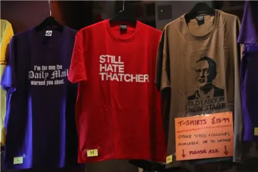  ??  ?? Political T-shirts for sale at the event (Getty)