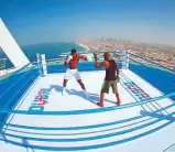  ?? Courtesy: Dubai Tourism ?? Anthony Joshua trains atop the Burj Al Arab during a promotiona­l event organised by the Dubai Sports Council last November.