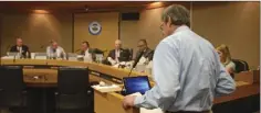  ?? PHOTO ?? Deputy CEO Andy Horne addresses the Board of Supervisor­s regarding the procedural steps that need to be taken next regarding the possible regulation­s for certain cannabis related activities the county may want to allow within its jurisdicti­on. ARTURO...