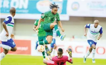  ?? ?? Super Eagles attacker, Ademola Lookman, evades a challenge during the game against