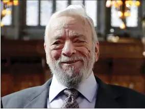  ?? KIRSTY WIGGLESWOR­TH — THE ASSOCIATED PRESS FILE ?? Composer and lyricist Stephen Sondheim poses after being awarded the Freedom of the City of London at a ceremony at the Guildhall in London, on Sept. 27, 2018.