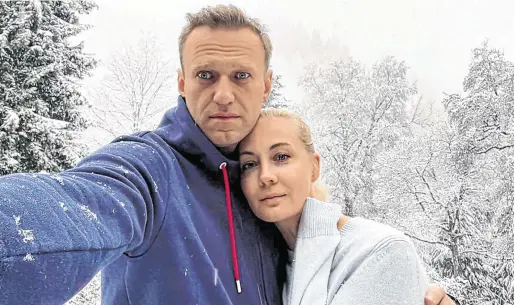  ?? PHOTO: ALEXEI NAVALNY/AP ?? Support: Alexei Navalny and his wife Yulia in Germany last week just before they returned to Russia.