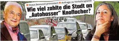  ??  ?? Knoflacher, Vassilakou und der böse Stau. Oben die „ Krone“- Schlagzeil­e vom März 2018.