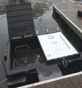  ??  ?? Bottom: A marine trash skimmer in New Bedford harbor