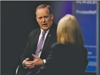  ?? The Associated Press ?? SPICER: White House press secretary Sean Spicer speaks to moderator Greta Van Susteren at the Newseum in Washington, Wednesday during "The President and the Press: The First Amendment in the First 100 Days" forum.
