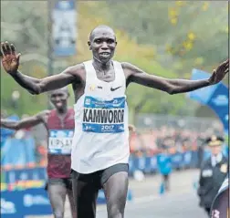  ?? FOTO: AP ?? El keniano Geoffrey Kamworor busca repetir triunfo en la maratón de NY