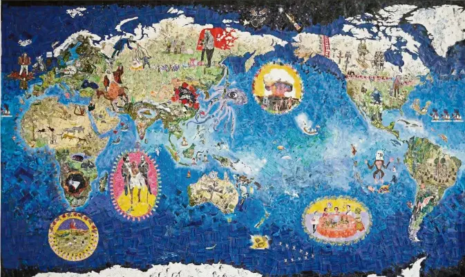  ??  ?? Chang’s The World Is Flat (postage stamps, polyvinyl acetate glue, collage, 2010). — Photos: national art Gallery