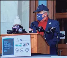  ?? File photo ?? Connecticu­t Education Associatio­n President Jeff Leake at a news conference outside the state Capitol in December.