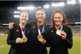  ?? ?? Gold medalists Kelly Brazier, Sarah Hirini and Portia Woodman.