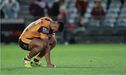  ?? Photograph: Mark Metcalfe/Getty Images ?? Payne Haas reacts after Brisbane Broncos suffered their sixth defeat in eight NRL matches this Season