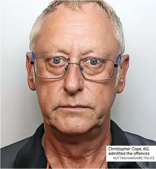  ?? NOTTINGHAM­SHIRE POLICE ?? Christophe­r Cope, 60, admitted the offences