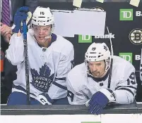  ?? JOHN TLUMACKI/GETTY IMAGES ?? The faces of Leafs Andreas Johnsson and Tomas Plekanec tell the story late in Saturday’s 7-3 loss to the Bruins in Boston.