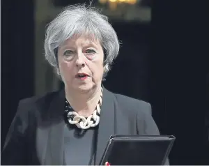  ?? Picture: PA. ?? Prime Minister Theresa May about to speak to the media in Downing Street yesterday.