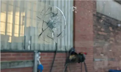  ?? Photograph: Manchester City ?? The damaged windscreen of Manchester City’s team bus.