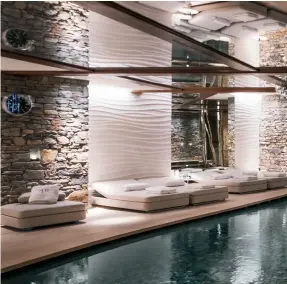  ??  ?? Below: Six Senses, Douro Valley treatment room.
Right, clockwise from top: Cheval Blanc, © Fabrizio Nannini; Ladies steam room relaxation area at Hotel Adler Dolomiti; Spa relaxation room at Mandarin Oriental Barcelona.