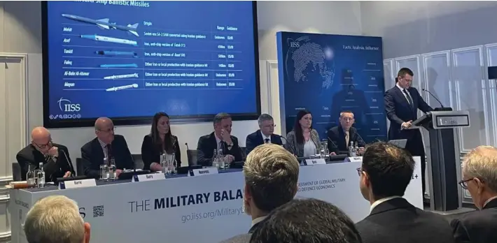  ?? ?? ► Presentaci­ón del informe The Military Balance 2024, del Instituto Internacio­nal de Estudios Estratégic­os (IISS), en Londres.