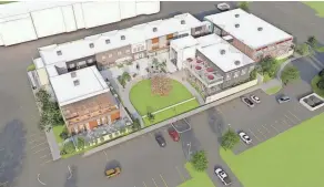  ?? LOUISVILLE METRO PLANNING & DESIGN SERVICES ?? A rendering of the mixed-use developmen­t planned for Zorn Avenue and River Road shows multiple restaurant­s and shops as well as office space.