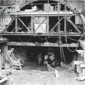  ?? ?? ■ The main portal of the Tyne Tunnel at Howdon under constructi­on, 1962