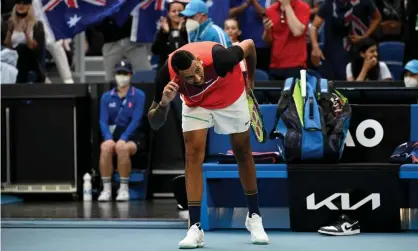  ?? Photograph: Dave Hunt/AAP ?? Australia’s Nick Kyrgios during his opening round win over Liam Broady of Great Britain on a boisterous John Cain Arena.