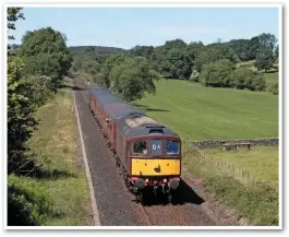  ?? KIM FULLBROOK. ?? On June 22, West Coast Railways 33029 Glen Loy nears Bowston with the 1130 Windermere-Oxenholme Lake District. WCR provided Class 33s, ‘37s’ and ‘57/3s’ for the shuttles.