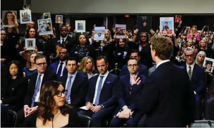  ?? DC. Photograph: Evelyn Hockstein/Reuters ?? Mark Zuckerberg stands and faces the audience as he testifies during the Senate hearing on online child sexual exploitati­on at the US Capitol in Washington