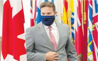  ?? RYAN REMIORZ, THE CANADIAN PRESS ?? Federal Minister of Immigratio­n, Refugees and Citizenshi­p Marco Mendicino arrives to announce a program to help asylum seekers who worked in the health-care system during the COVID-19 pandemic to gain permanent residence status at a news conference in Montreal.