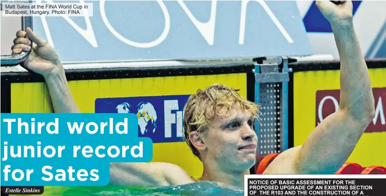  ?? ?? Matt Sates at the FINA World Cup in Budapest, Hungary. Photo: FINA