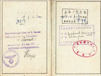  ?? WQED photos ?? Gerhard Danziger’s 1939 entry visa to Shanghai has German on the left and Chinese on the right.