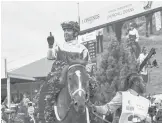  ?? AP FILE ?? Rich Strike won’t be in the field for next week’s Preakness Stakes. Jockey Sonny Leon, above, rode the 80-1 shot to the come-from-behind win in the Kentucky Derby.