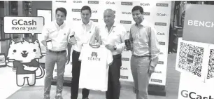  ??  ?? Suyen Board Chairman Ben Chan (2nd from left) with Globe President and CEO Ernest Cu (2nd from right), Suyen VP for Business Developmen­t Bryan Lim (left) and Mynt President and CEO Anthony Thomas (right).