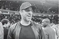  ?? BRAD PENNER/ USA TODAY SPORTS ?? Aaron Rodgers attended Game 1 of the NBA Eastern Conference semifinals between the Knicks and Heat.
