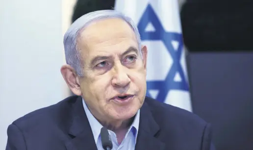  ?? ?? Israeli Prime Minister Benjamin Netanyahu convenes the weekly Cabinet meeting at the Defense Ministry, Tel Aviv, Israel, Jan. 7, 2024.