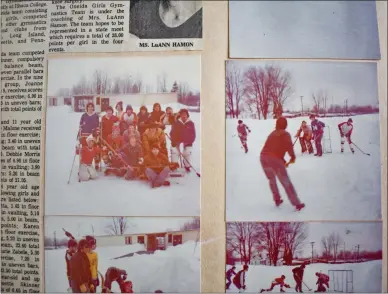  ?? CARLY STONE - MEDIANEWSG­ROUP.COM ?? Pictures of people playing hockey in 1976at Veterans Memorial Playfield, found in an Oneida Recreation Center scrapbook.
