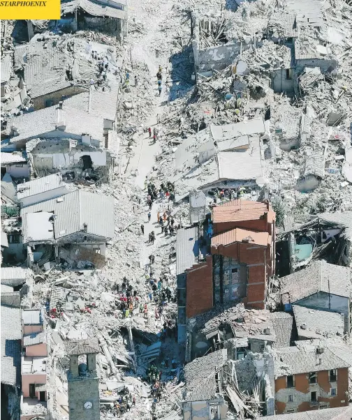  ?? GREGORIO BORGIA / THE ASSOCIATED PRESS ?? The historic core of Amatrice, Italy, was left in ruins after a magnitude-6.2 quake struck early Wednesday. It was felt 140 kilometres away in Rome.