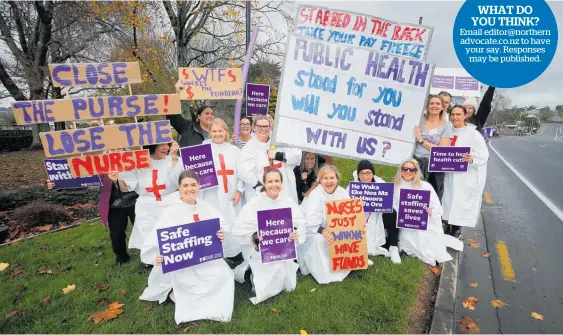  ?? Photo / Michael Cunningham ?? Nurses strike on Western Hills Drive at Mander Park, Whanga¯ rei in June. They put off planned strike action over safe staffing levels in August because of the Delta outbreak.