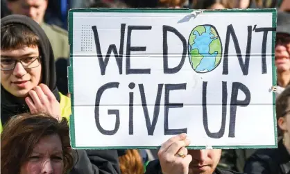  ??  ?? Youth for Climate protest, Brussels, Belgium, 11 April 2019. Photograph: Isopix/REX/Shuttersto­ck