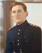  ?? ?? ■ Left: Ian Oswald Liddell. This original hand-tinted photograph was officially doctored to portray him as a captain and wearing the ribbon of the Victoria Cross which he did not live to receive. Liddell’s VC is displayed at The Guards Regimental Headquarte­rs (Grenadier Guards RHQ) at Wellington Barracks in London.