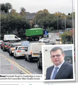  ??  ?? Busy Dunbeth Road in Coatbridge is now a concern for Councillor Allan Stubbs (inset)